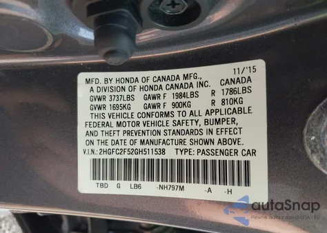 2016 Honda Civic Lx from USA, damaged, VIN 2HGFC2F52GH511538